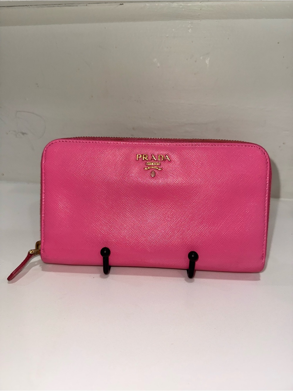 Prada Pink Saffiano Zip-Around Wallet